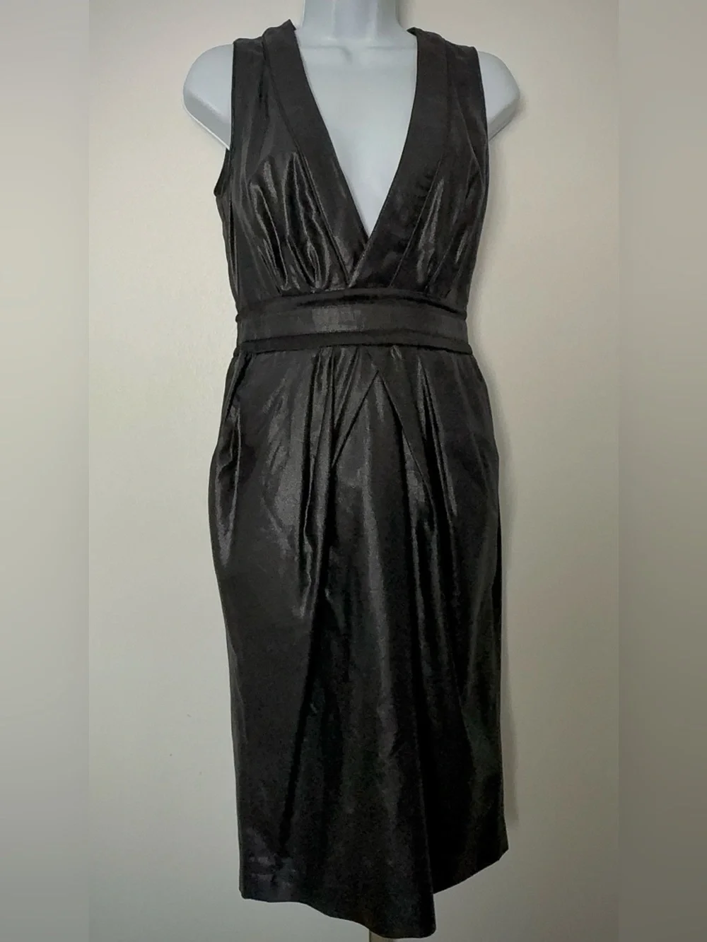 Just Cavalli Coated Black Plunge V-Neck Dress IT 42 US 6 Animal Print Lining EUC